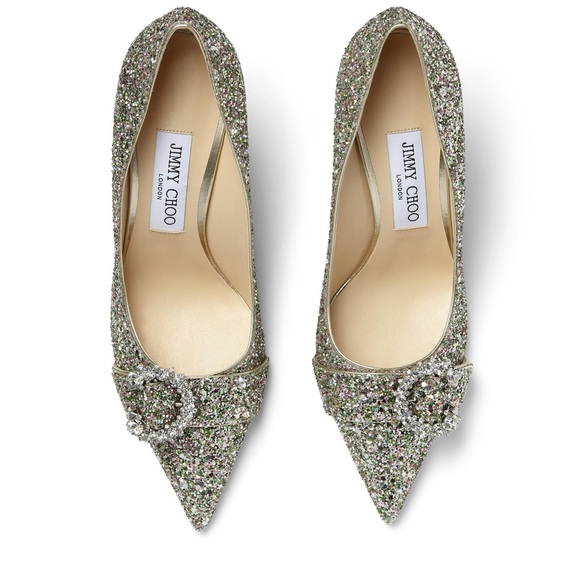 Jimmy Choo Shoes - Rare Jimmy Choo Green Saresa 85 Glittered Court Shoes With Crystal Buckle